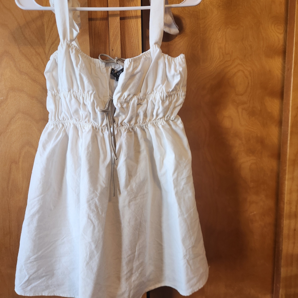 Blue Blush White Gathered Top